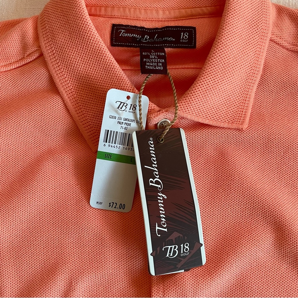 Tommy Bahama NWT Men’s Tech Polo Shirt, Cantaloupe, size L
